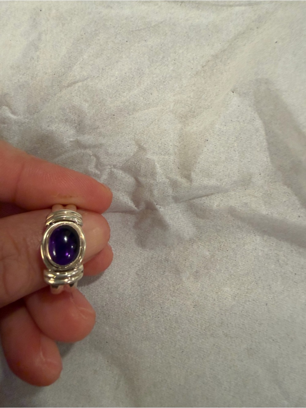 Sterling Silver Ring with Oval Purple Stone